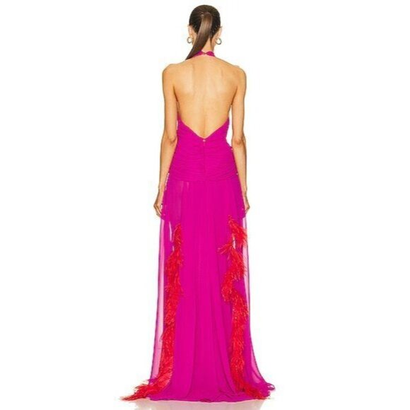 NERVI Maria Clara Feather Dress in Fuchsia 36 New Womens Long Maxi Heart Gown - Picture 2 of 16